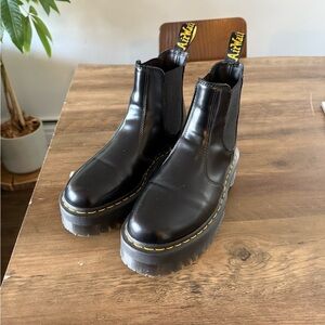 Dr. Martens Black Ankle Boots with Yellow Stitching Platform